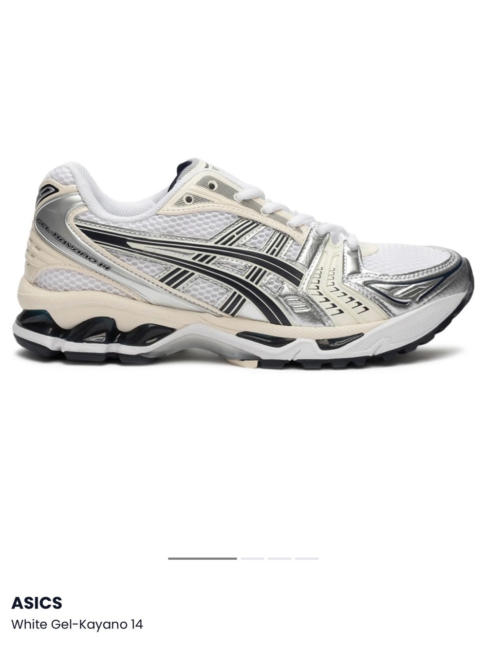 ASICS Gel-Kayano 14 woman’s Running Shoe in White, Silver, Black
